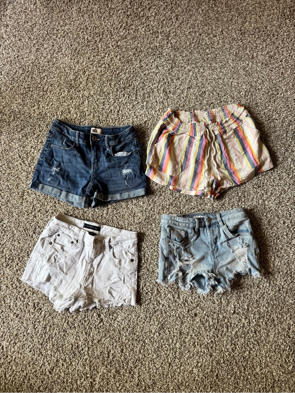 Bundle of Teen Girl Shorts Pack — Denim, White, Striped & Light Wash